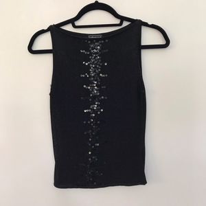 Sequin front simple black tank top